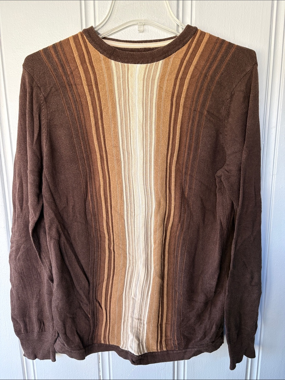 Vintage Perry Ellis Jumper - men’s brown striped size small